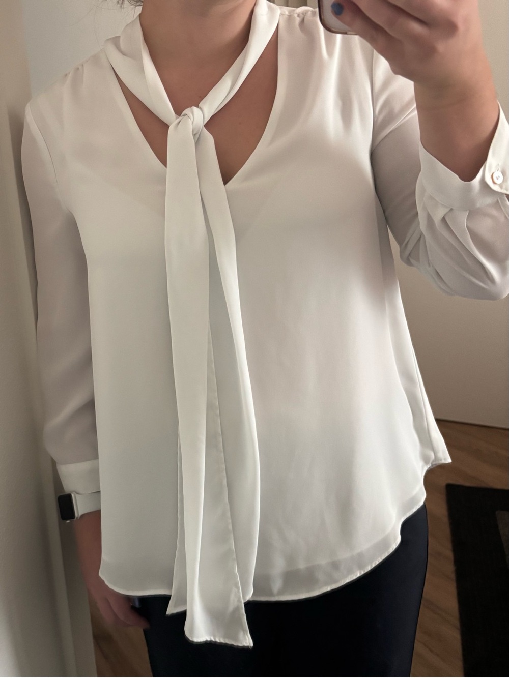 Anthropologie HD in Paris Women's White Tie-Neck chiffon Blouse capsule Sz 4 36